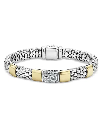 Lagos Sterling Silver & 18k Yellow Gold Caviar Diamond Link Bracelet