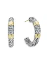 Lagos Diamond Hoop Earrings With Smooth 18k Gold And Classic Sterling Silver Caviar Beading In Silver/gold