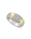 Lagos Diamond And Smooth Station Ring In 18k Gold With Sterling Silver Caviar Beading In Silver/gold
