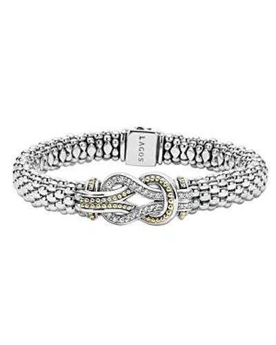 Lagos Sterling Silver And 18k Gold Newport Diamond Caviar Bracelet In White/gold