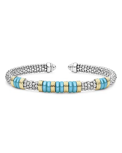 Lagos Sterling Silver & 18k Yellow Gold Black Caviar Cuff Bracelet In Multi