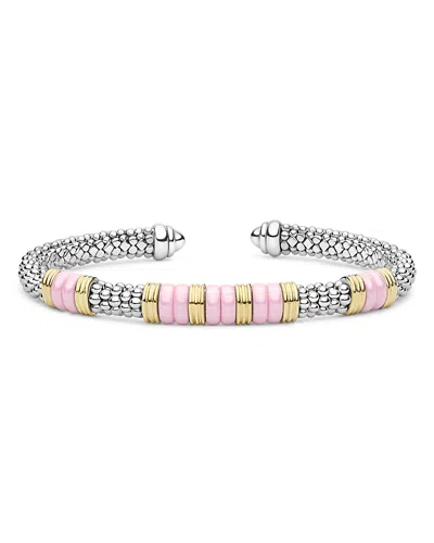 Lagos Sterling Silver & 18k Yellow Gold Black Caviar Cuff Bracelet In Multi