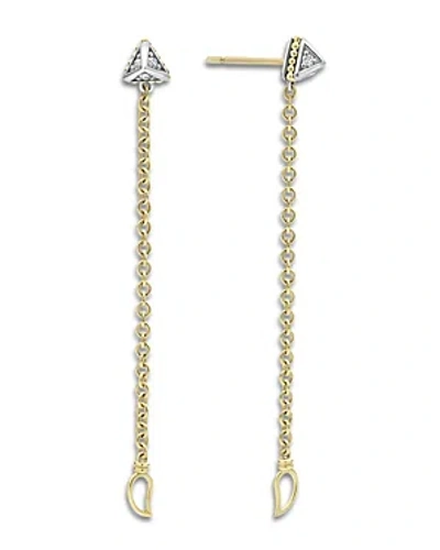 Lagos Sterling Silver & 18k Yellow Gold Caviar Diamond Front To Back Chain Drop Earrings