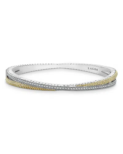LAGOS STERLING SILVER & 18K YELLOW GOLD CAVIAR LUX DIAMOND BANGLE BRACELET,05-81408-DD7