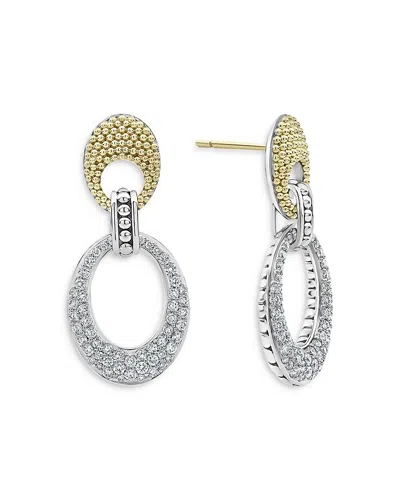 Lagos Sterling Silver & 18k Yellow Gold Caviar Lux Diamond Drop Earrings