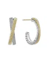 Lagos Sterling Silver & 18k Yellow Gold Caviar Lux Diamond Hoop Earrings In Silver