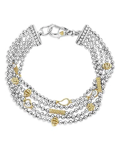 Lagos Sterling Silver & 18k Yellow Gold Five Strand Chain Bracelet In Metallic