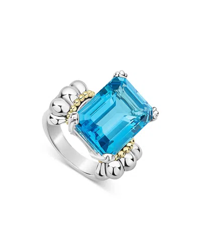 Lagos Sterling Silver & 18k Yellow Gold Glacier Blue Topaz Ring In Blue/silver