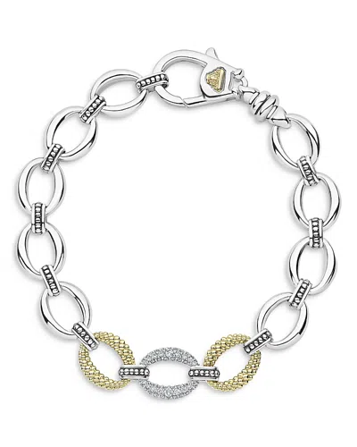 LAGOS STERLING SILVER & 18K YELLOW GOLD LUX DIAMOND CHAIN BRACELET,05-81395-DD6