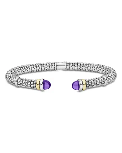 Lagos Sterling Silver & 18k Yellow Gold Signature Caviar Amethyst Cuff Bracelet In Multi
