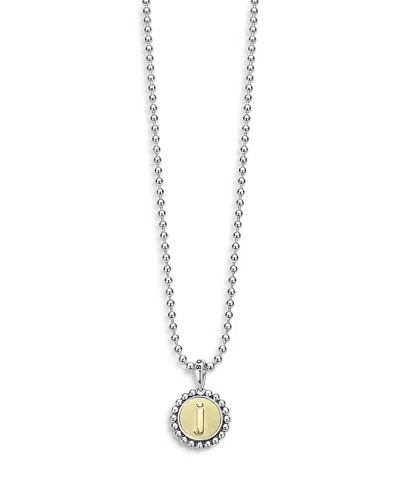 Lagos Sterling Silver And 18k Yellow Gold Signature Caviar Initial Pendant Necklace, 16 In J
