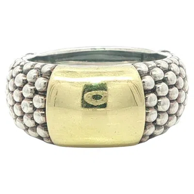 Pre-owned Lagos Sterling Silver & 18k Yellow Gold Station Caviar High Bar Band Ring