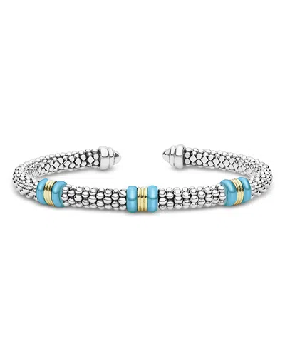 Lagos Sterling Silver & 18k Yellow Gold White Caviar Cuff Bracelet In Multi