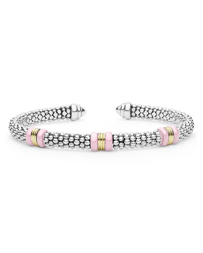Lagos Sterling Silver & 18k Yellow Gold White Caviar Cuff Bracelet In Multi