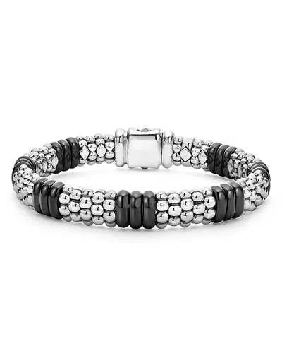 Lagos Black Caviar Ceramic Rope Bracelet In Black/silver