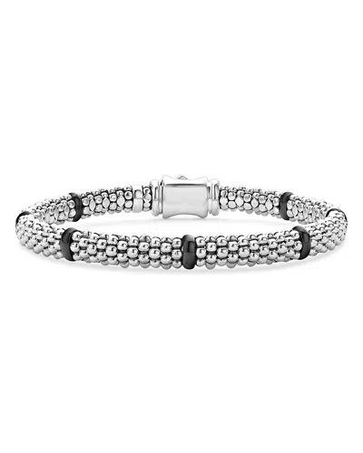 Lagos Sterling Silver Black Caviar Ceramic Beaded Bracelet In Black/silver