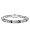 Lagos Sterling Silver Black Caviar Diamond Bracelet In Black/silver