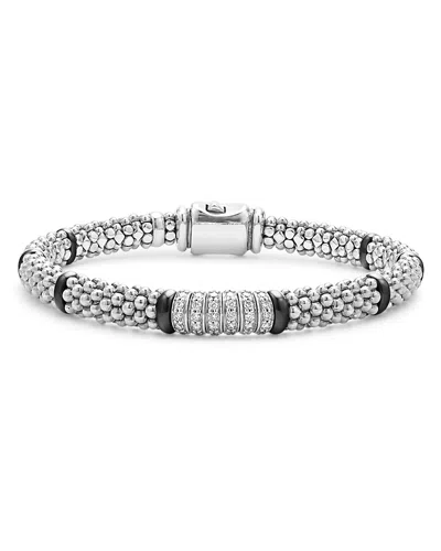 LAGOS STERLING SILVER BLACK CAVIAR DIAMOND & CERAMIC BEAD BRACELET