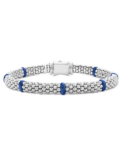 Lagos Sterling Silver Blue Caviar Ceramic Bead Bracelet In Blue/silver