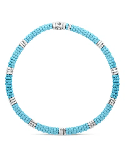 Lagos Sterling Silver Caviar Blue Ceramic Beaded Necklace, 16 In Blue/silver