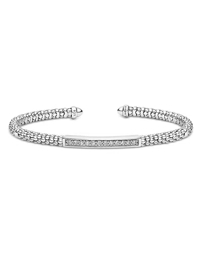 Lagos Sterling Silver Caviar Spark Diamond Cuff Bracelet