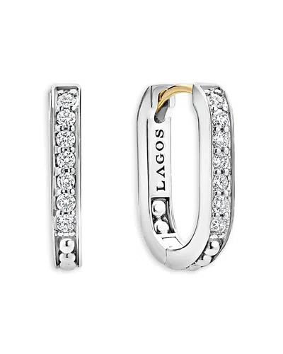 Lagos Sterling Silver Caviar Spark Diamond Hoop Earrings In Neutral