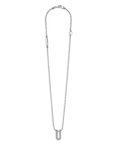 Lagos Sterling Silver Caviar Spark Diamond U Pendant Necklace, 16-18