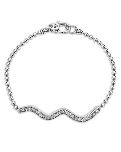 LAGOS STERLING SILVER CAVIAR SPARK DIAMOND WAVY BEAD LINK BRACELET
