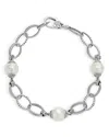 Lagos Sterling Silver Luna Caviar Cultured Freshwater Pearl Link Bracelet In White/silver