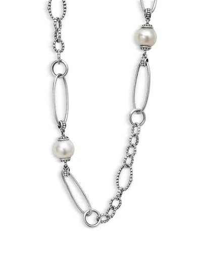 Lagos Luna Freshwater Pearl Station Necklace In Silver