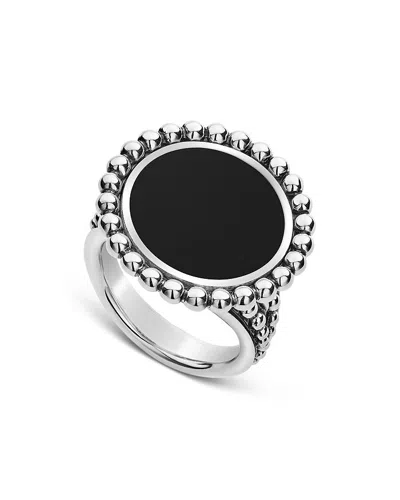 Lagos Sterling Silver Maya Onyx Circle Ring In Black/silver