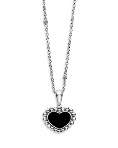 Lagos Sterling Silver Maya Onyx Inlay Heart Pendant Necklace, 16-18 In Black