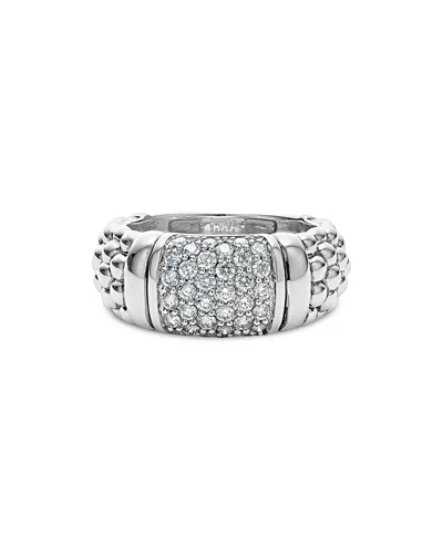 Lagos Pavé Diamond And Sterling Silver Caviar Bead 9mm Band Ring In Silver Diamond