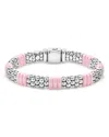 Lagos Sterling Silver Pink Caviar Ceramic Rondelle Polished Bead Bracelet In Silver