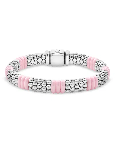 Lagos Sterling Silver Pink Caviar Ceramic Rondelle Polished Bead Bracelet