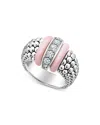 Lagos Pink Caviar Diamond Ceramic Ring In Pink/silver