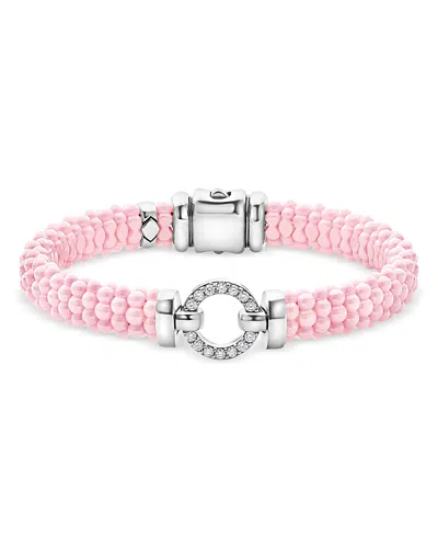 Lagos Sterling Silver Pink Caviar Diamond Circle Ceramic Bead Bracelet In Pink/silver