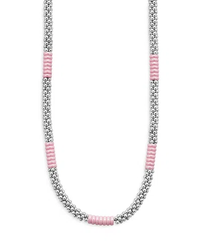 LAGOS STERLING SILVER PINK CAVIAR PINK CERAMIC BEAD STATION NECKLACE, 18