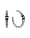 Lagos Sterling Silver Signature Black Caviar Diamond Beaded Large Hoop Earrings In Metallic