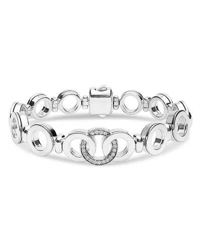 Lagos Sterling Silver Signature Caviar Diamond Circle Chain Link Bracelet In Neutral