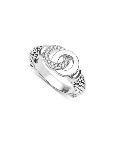 Lagos Sterling Silver Signature Caviar Diamond Interlocking Beaded Ring