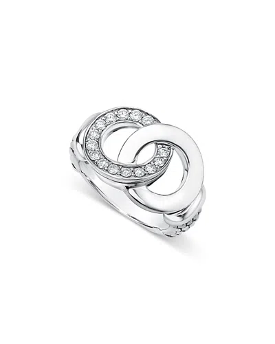 Lagos Sterling Silver Signature Caviar Diamond Interlocking Ring In Gray