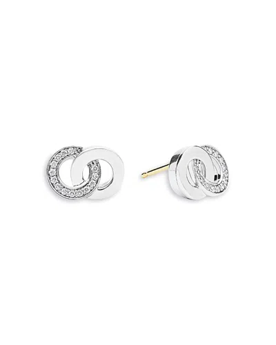 Lagos Sterling Silver Signature Caviar Diamond Interlocking Stud Earrings In White