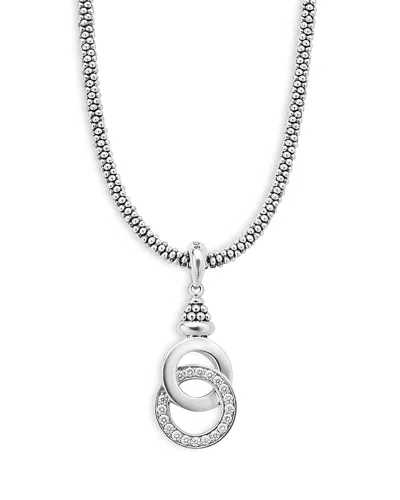 Lagos Signature Caviar Interlocking Diamond Pendant Necklace In Metallic