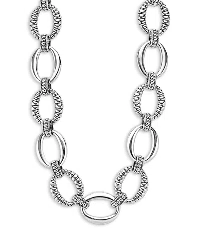 Lagos Sterling Silver Signature Caviar Oval Fluted Link Necklace, 18