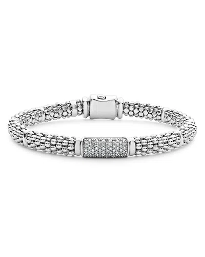 Lagos Sterling Silver Signature Caviar Pave Diamond Station Bracelet