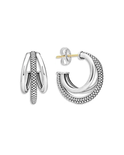 Lagos Sterling Silver Signature Caviar Triple Huggie Hoop Earrings In Pattern