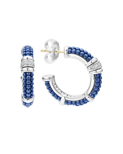 Lagos Blue Caviar Ultramarine Ceramic Diamond 1-row 23mm Hoop Earrings