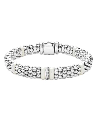 Lagos Sterling Silver White Caviar Ceramic & Diamond Beaded Bracelet In Silver/white