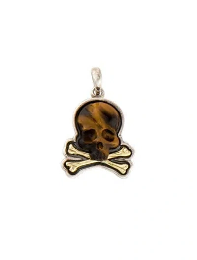 Pre-owned Lagos Tiger's Eye Skull And Bones Amulet In Multicolor